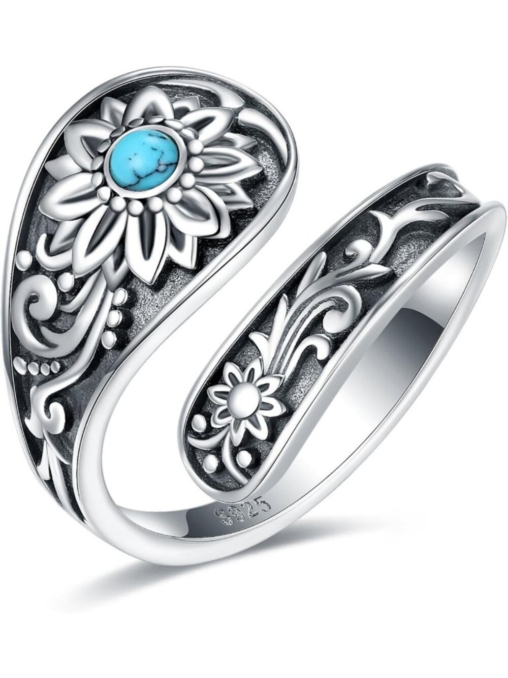 Vintage Turquoise Adjustable Rings for Women - Boho Sunflower Dragonfly Jewelry